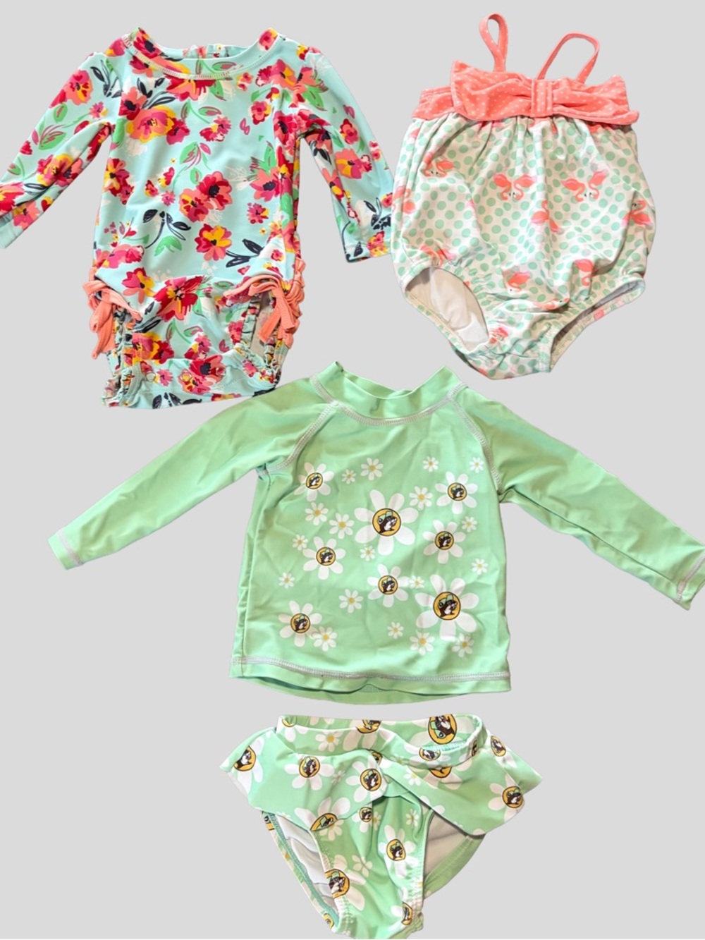 Baby Girl 3M Swimsuit Bundle Rash Guard Floral Flamingo Swim Lot